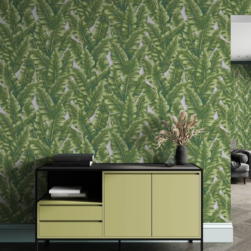 Botanical Exotic Plants Luxury Leaf Pattern Tropical Wallpaper - Green