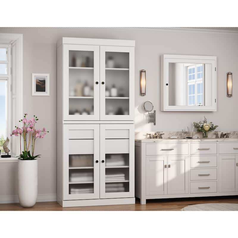 Palace Imports 100% Solid Wood 32" Bathroom Cabinet with Frosted Glass Doors, 2-Drawers and Adjustable Shelves