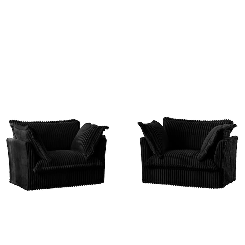 Leisure Armchair with Removable Covers, Accent Chair with Deep Seat, Lounge Chair with High Back Pillows, Set of 2