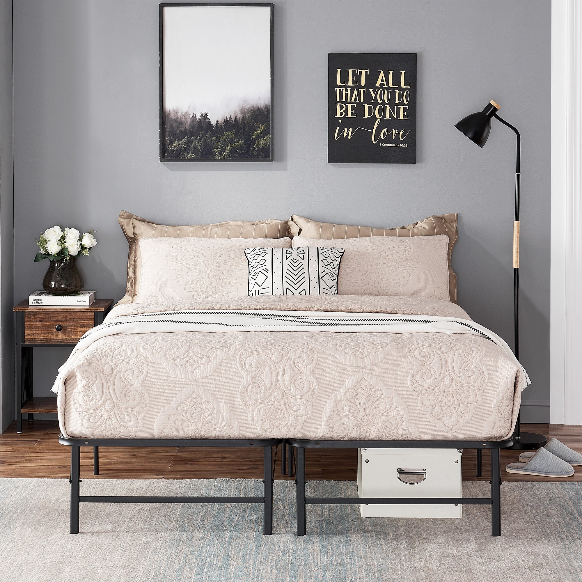 Queen folding store platform bed frame