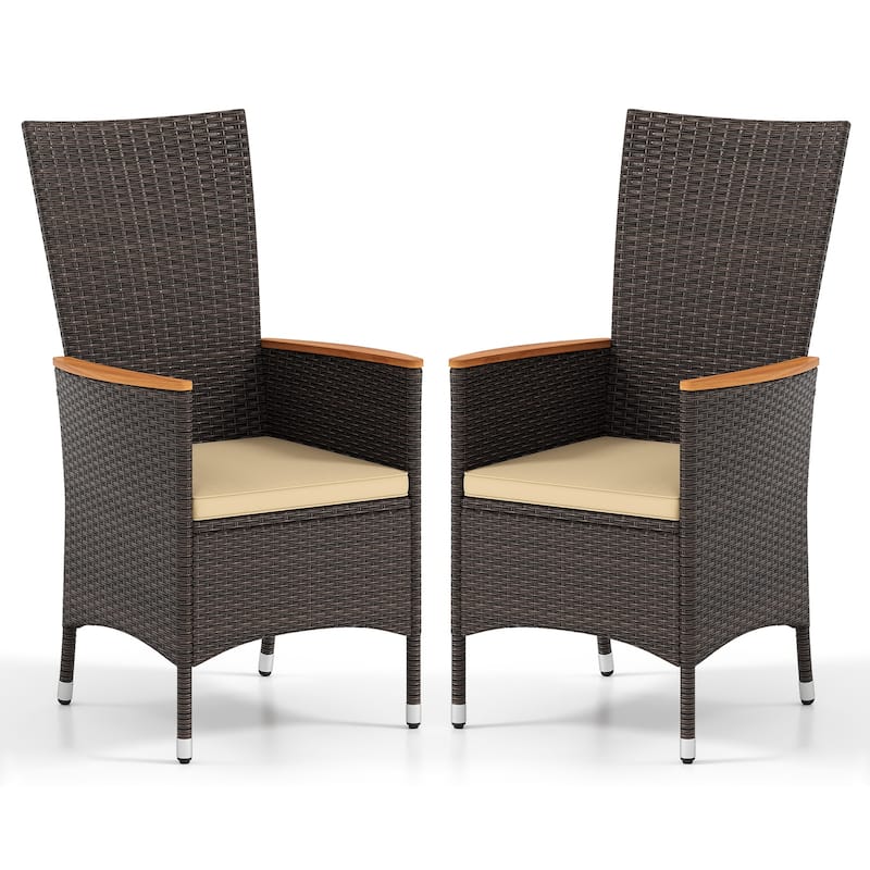 Gymax Patio Rattan Chairs 4 PCS w/High Backrest & Acacia Wood Armrests