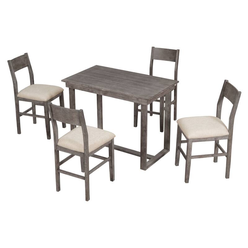 Gray Farmhouse 5-Piece Counter Height Dining Table Set with 4 Chairs