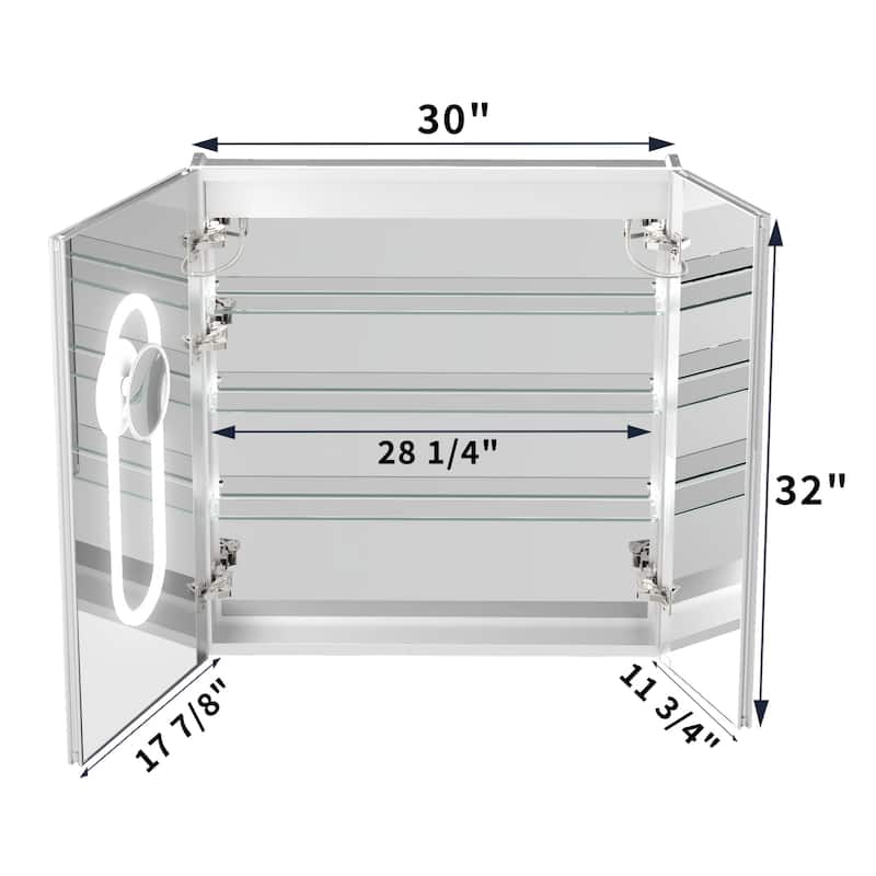 Modland 30"-48"W x 32"H Medicine Cabinet LED Mirrored Wall Mounted Bathroom Mirror with Storage