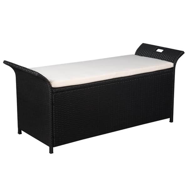 Vidaxl Storage Bench With Cushion 54 3 Poly Rattan Black Overstock 30617533