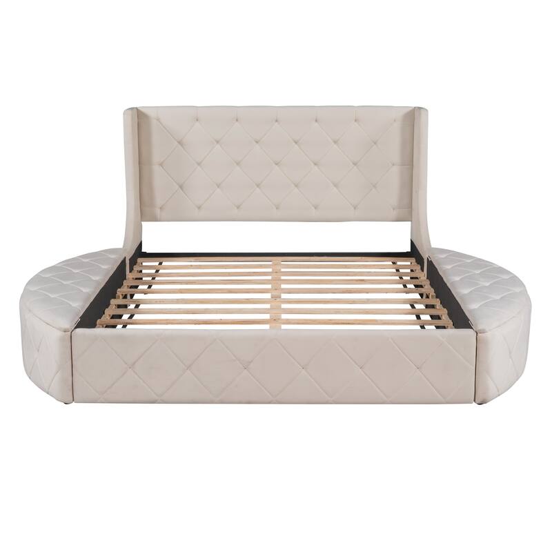Velvet Queen Platform Bed with Wingback & Storage