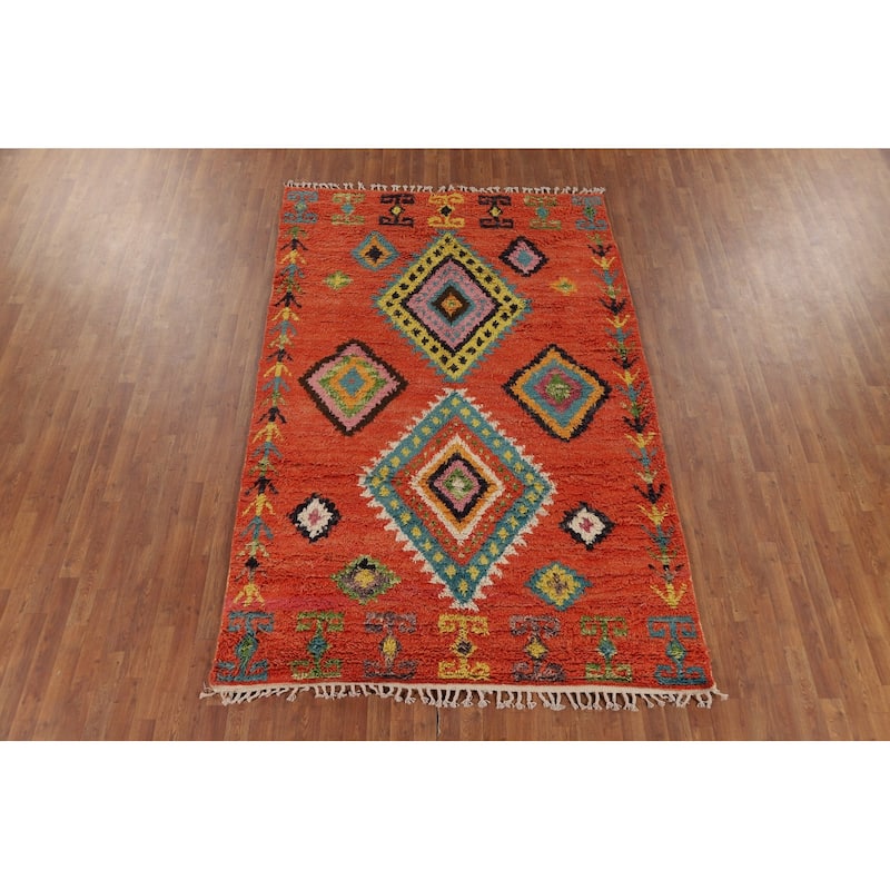 Orange Moroccan Oriental Area Rug Handmade Wool Carpet - 6'1" x 9'6"