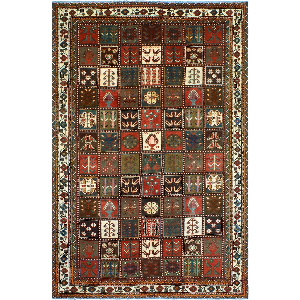 Fine Vintage Bakhtiari Waziri Red/Ivory Rug - 6'6" x 9'10"