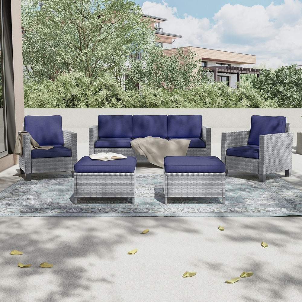 LIVOOSUN 5Pcs Patio Furniture Set Grey Rattan Coversation Seating Set