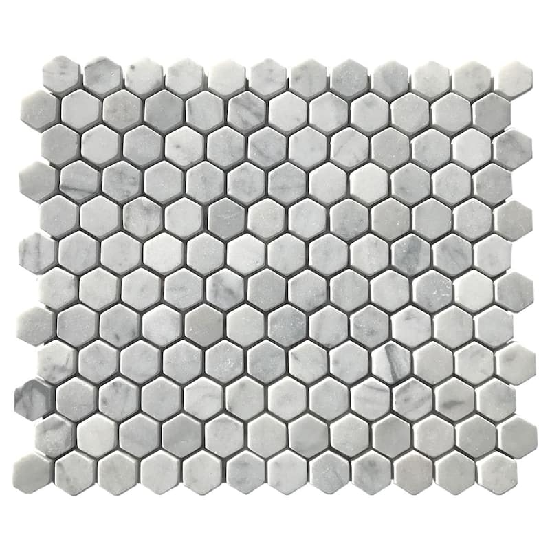 Carrara Marble 1" x 1" Honeycomb Tumbled Mosaic Tile - Sample - White