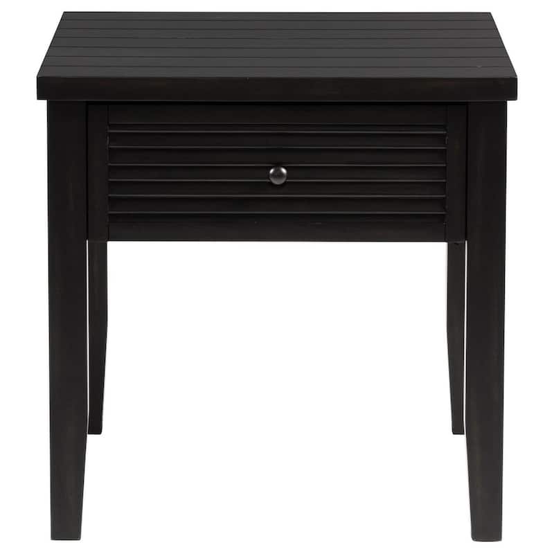 Coni Side End Table, 1 Drawer, Classic Black Wood, Square 24 Inch
