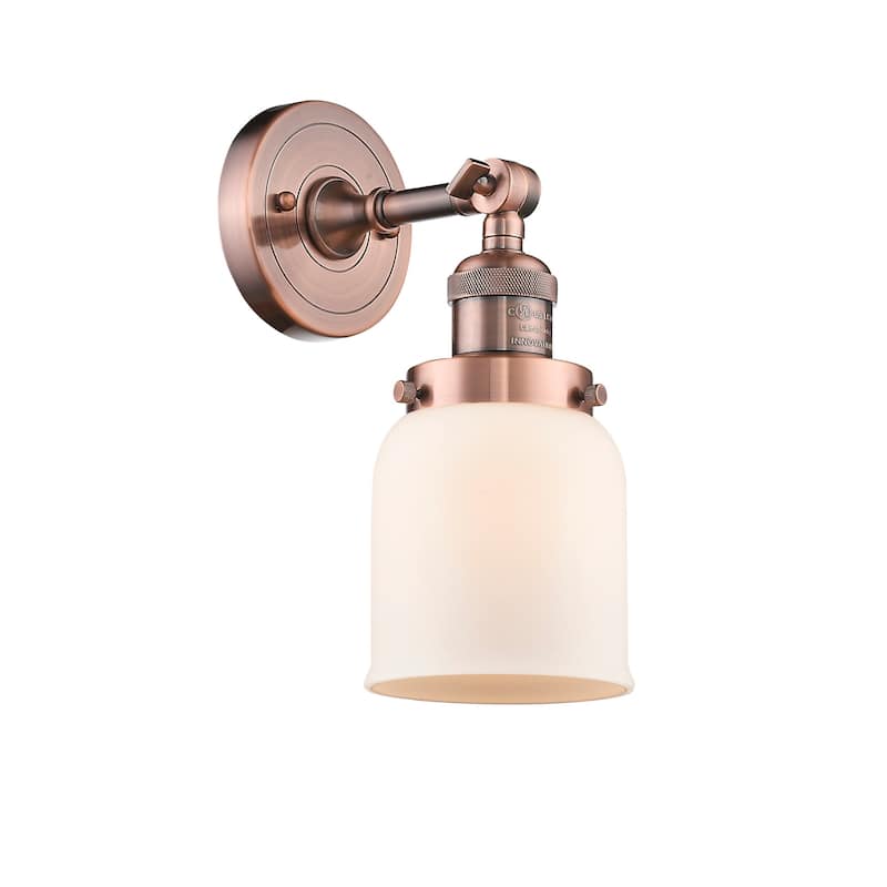 Innovations Lighting Small Bell Single Light 10" Tall Bathroom Sconce - Antique Copper / Matte White Cased