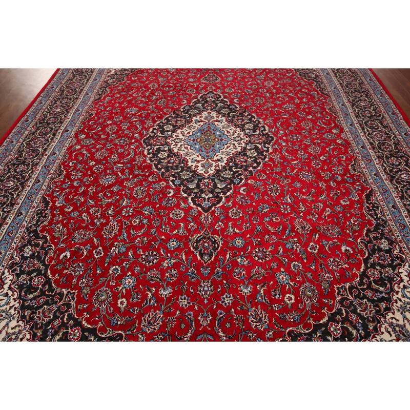 Traditional / Floral Red Kashan Turkish Rug Machine-Made Carpet - 9'7" x 12'11"