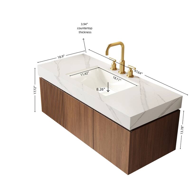 Floating Storage Bathroom Vanity with 3 Pre-drilled Faucet Holes