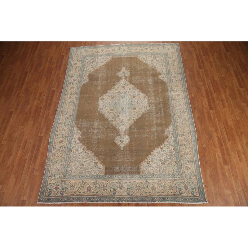 Hand Knotted Oriental 100% Wool Carpet Traditional Medallion Brown Tabriz Area Rug - 10' 11'' X 7' 9''
