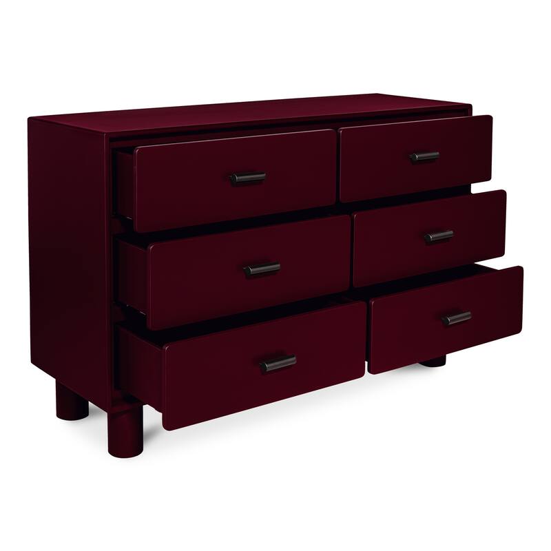 NADAAL STUDIOS Saryn Dresser, Six Soft-Close Drawers with Open Shelf and Sculptural Legs, Deep Red