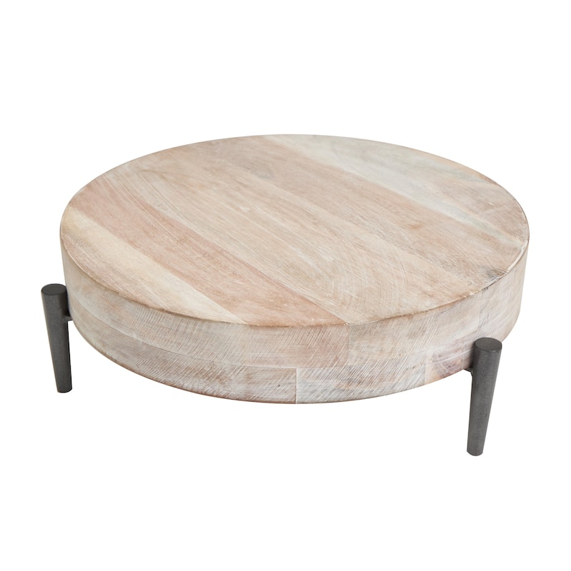 Mango Wood Living Room Decor Tray with Black Metal Legs - Cream or Brown - Roche River Decor - Cream