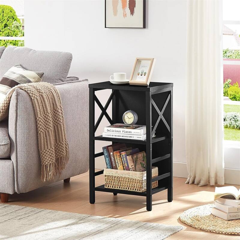 Industrial 3 Tier Bookshelf Narrow Bookcase with Rustic Wood and Metal - 15.7"D x 11.8"W x 27.6"H