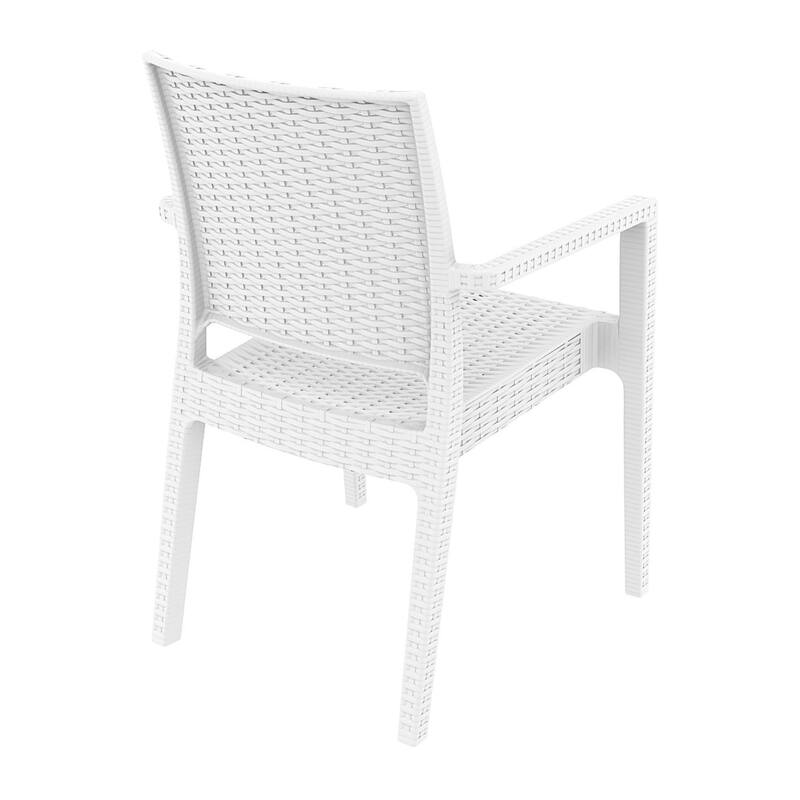 34" White Wickerlook Patio Stackable Dining Chair