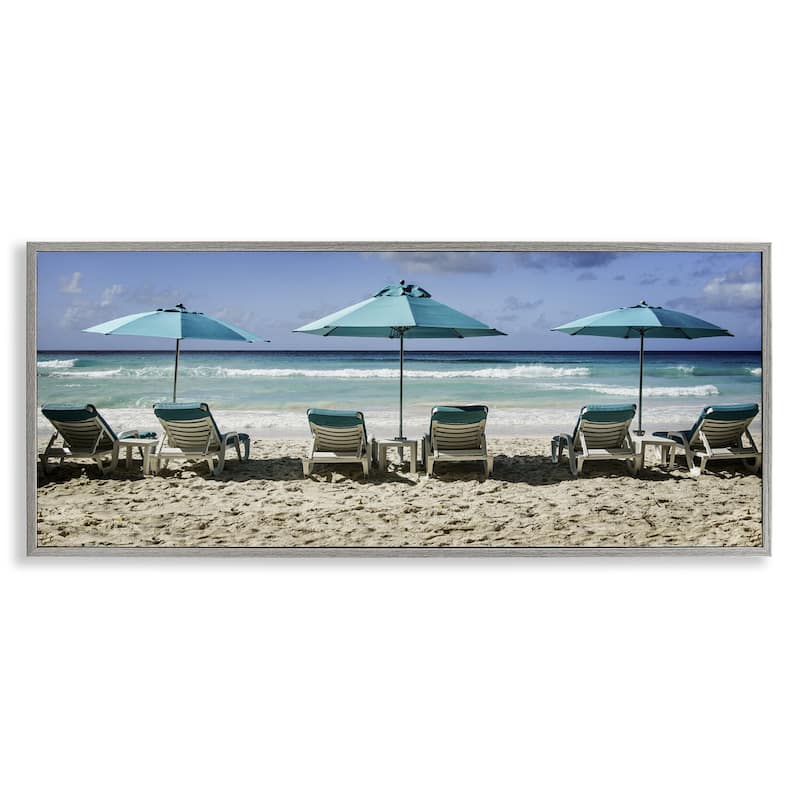 Stupell Lined Up Beach Chairs Framed Giclee Art Design By Mary Lou Johnson - 30 x 13 - Grey