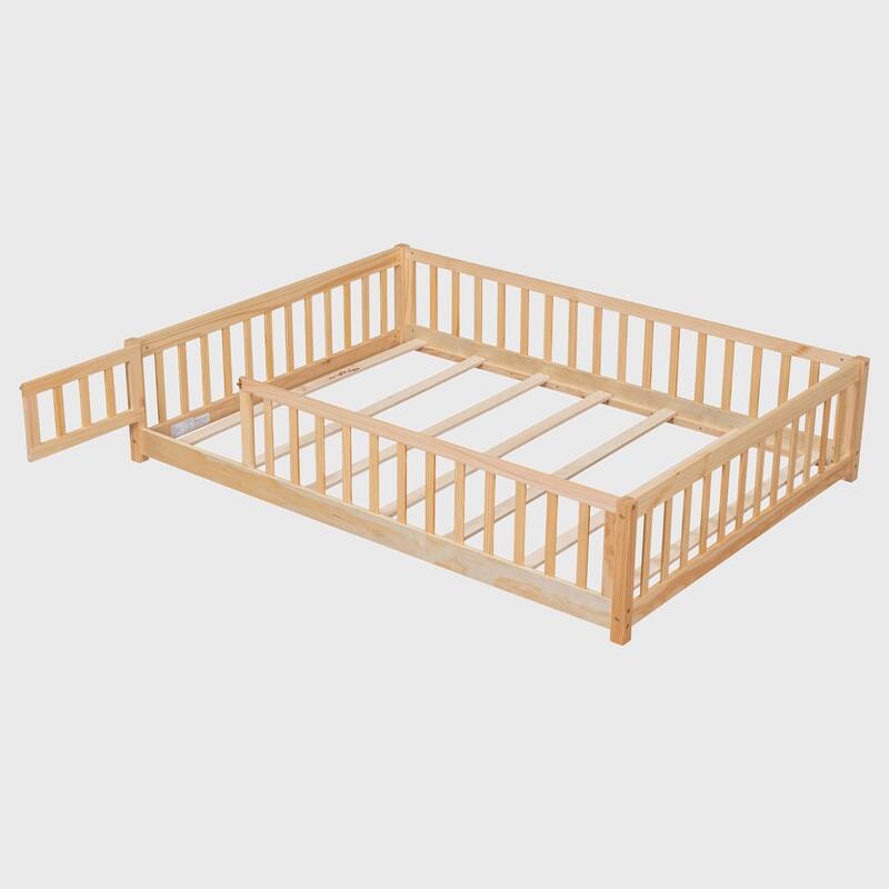 Full size Floor Platform Bed with Fence and Door