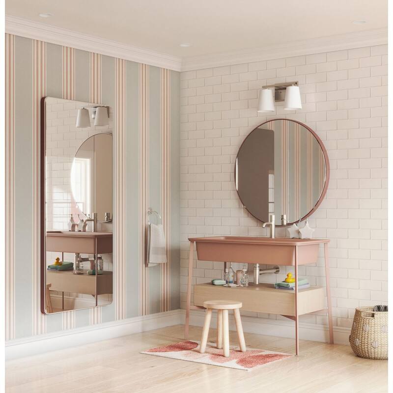 Vertex Collection Two-Light Brushed Nickel Etched White Glass Contemporary Bath Light - 12.87 in x 6.25 in x 7.5 in