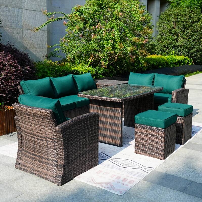 7-Piece Patio Brown Wicker Coversation Sofa Set