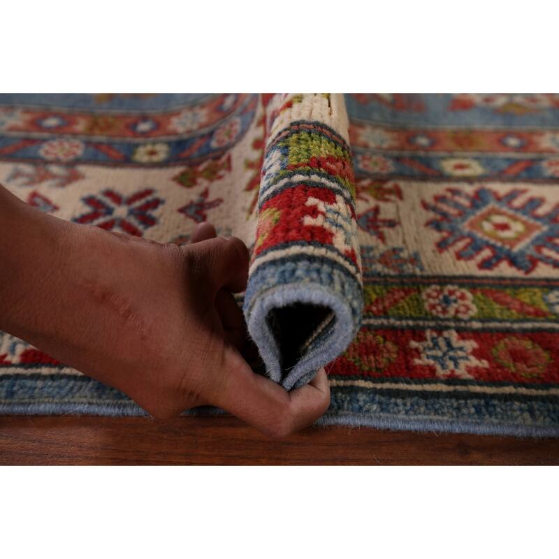 Kazak Blue Area Rug Hand-Knotted Wool Carpet - 4'11" x 6'11"