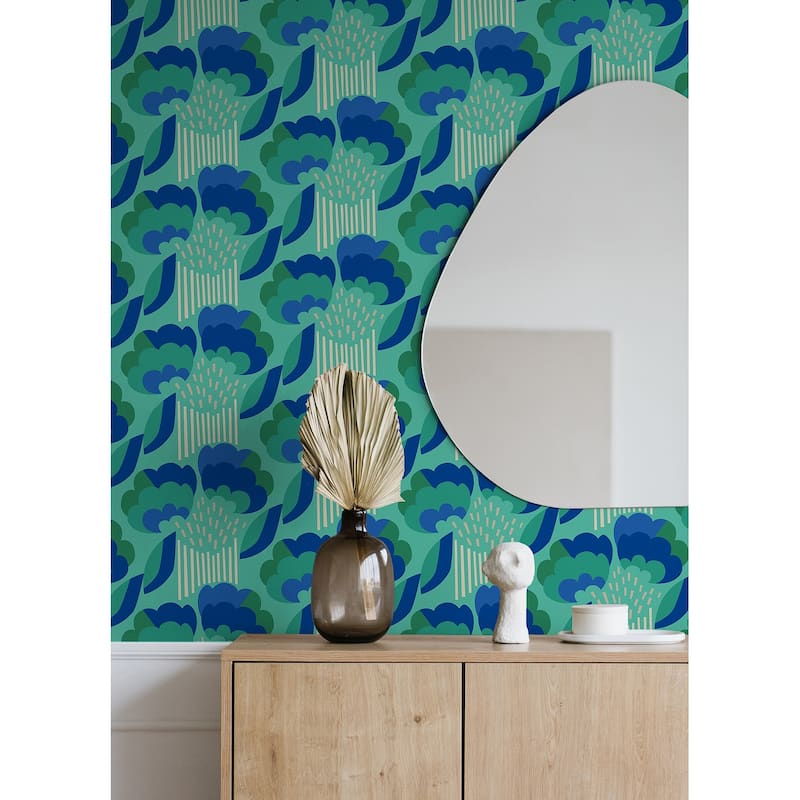 Megan Carter Retro Esme Aqua Peel and Stick Wallpaper
