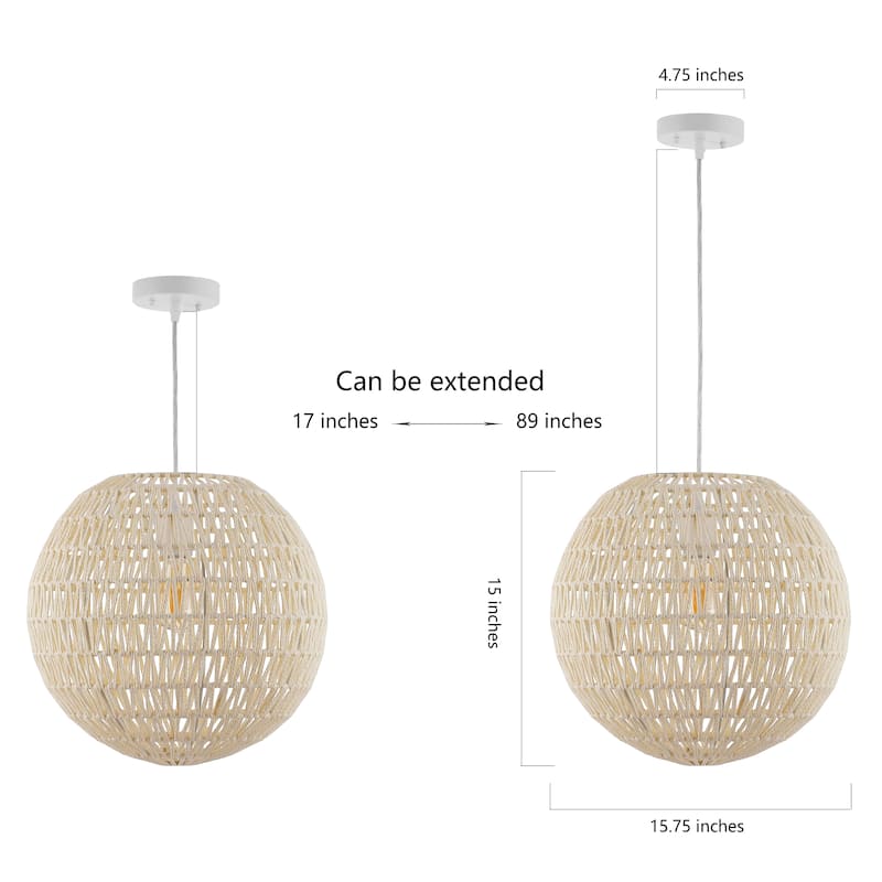 Campana 1-Light Bohemian Modern Woven Rattan/Iron LED Pendant, by JONATHAN Y
