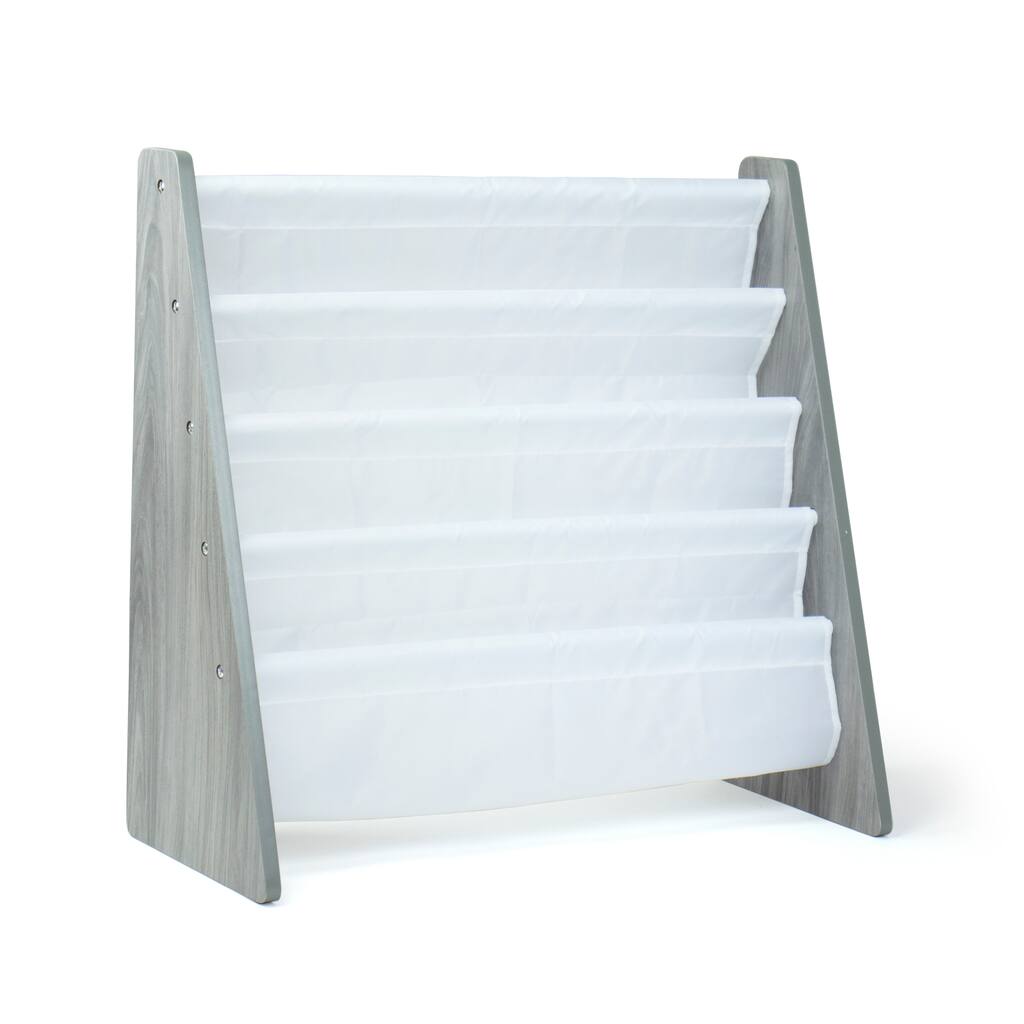 Humble Crew Slate Grey Wood Grain Kids Bookshelf 4 Tier Bookrack Organizer