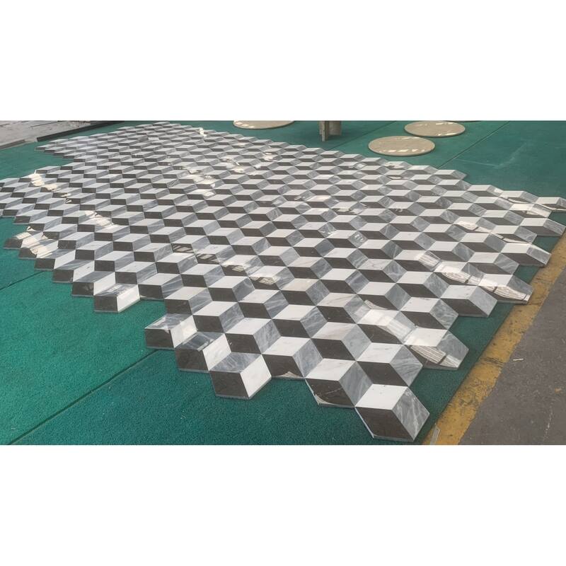 Roomfitters Hexagon Waterjet Marble Tile for Floor and Wall, Polished Natural Stone, Genuine Marble, 12-Piece Box, Gray Black