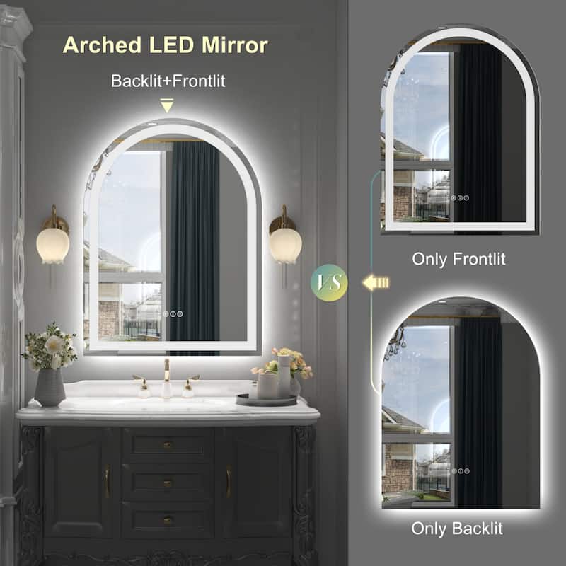 Arched LED Bathroom wall Mirror Front and Backlit light Anti Fog with 3 Year Warranty