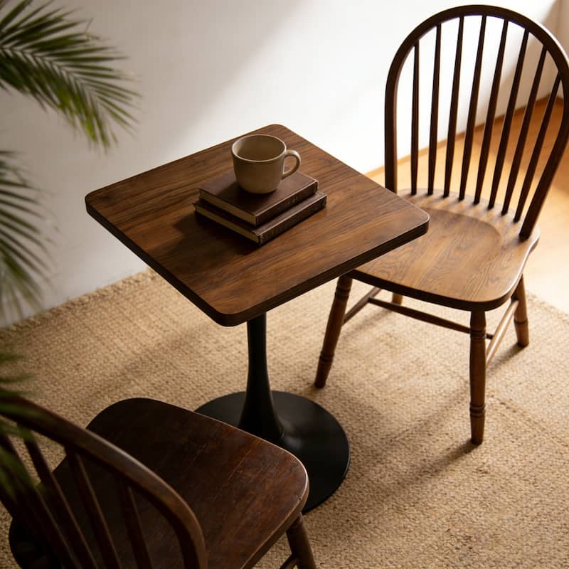 Square Dining Table, 23.6" Tulip Table with Thickened Edge Decor Tabletop & Metal Pedestal, Mid Century Modern Bistro Table - Walnut