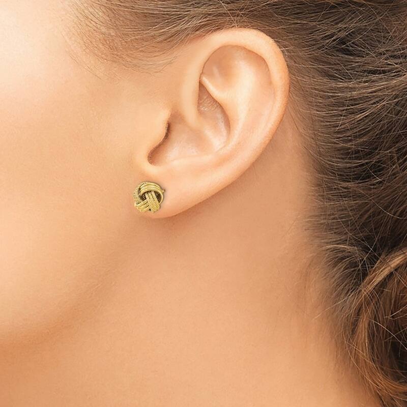 Curata 14k Yellow Gold 10.5 Textured Love Knot Post Earrings