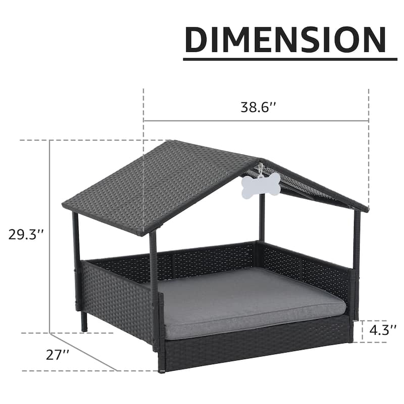 Outdoor Cushioned Wicker Dog House Pet Bed