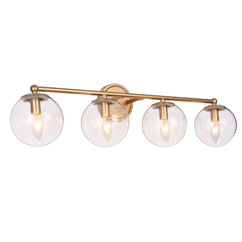 Koini Modern mid-century Gold 4-light Bathroom Vanity Light with Glass Globe Wall Sconce - L 29.5"* W 7"* H 8"