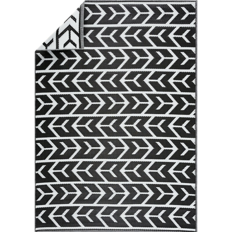 Amsterdam Design 100% Eco-friendly Lightweight Plastic Outdoor Mat/Rug - 5'x7' - Black&White