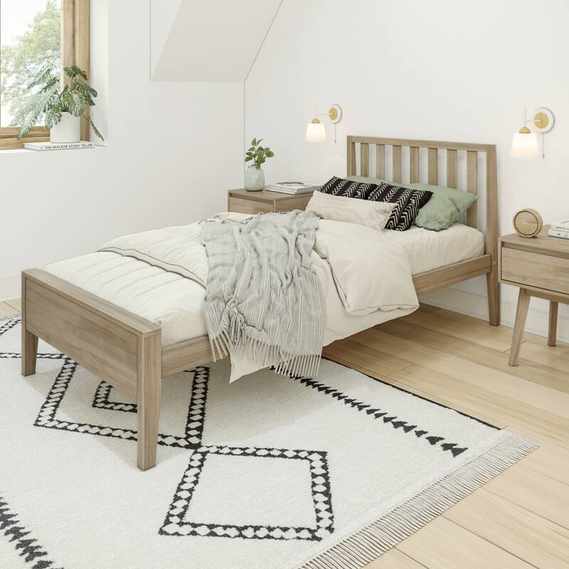 Max and Lily Scandinavian Twin-Size Bed with Slatted Headboard - Blonde