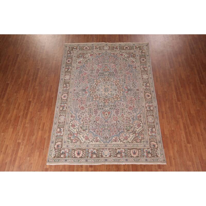 Distressed Grey Tabriz Persian Vintage Rug Hand-Knotted Wool Carpet - 7'10"x 11'0"
