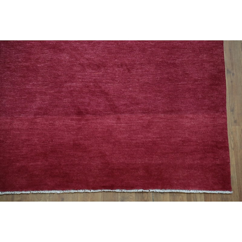 Hand Knotted Oriental 100% Wool Carpet Modern Solid Pink Gabbeh Area Rug - 9' 2'' X 6' 1''