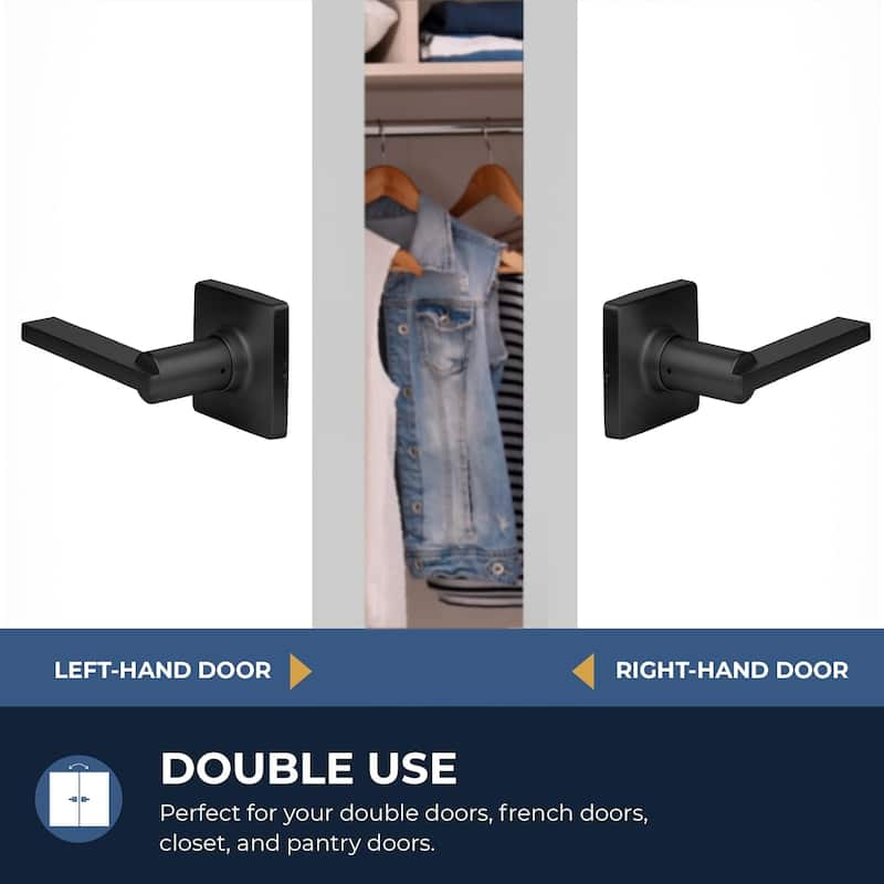 Stylware Maven Square Door Handles Lever | Reversible Handing for Standard Door Sizes | Interior Privacy, Passage & Dummy Use