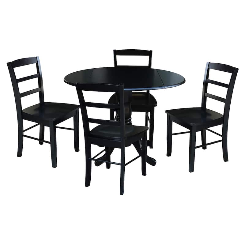 42" Drop Leaf Dining Table with 4 Ladderback Chairs - 5 Piece Set