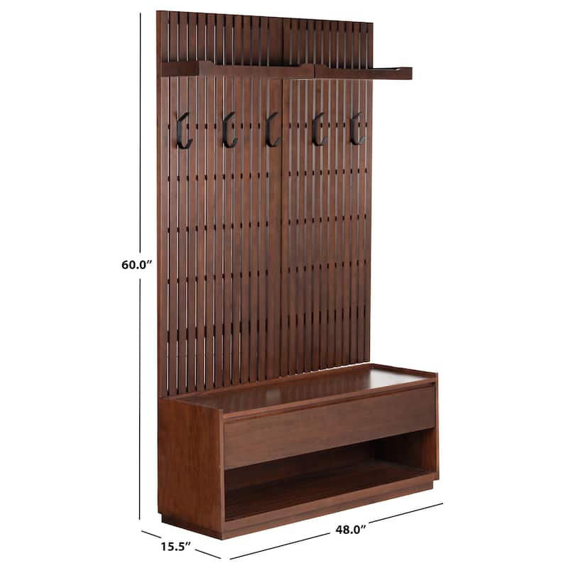 SAFAVIEH Couture Petrabella Wood Hall Tree With Bench - 48"W x 16"D x 60"H