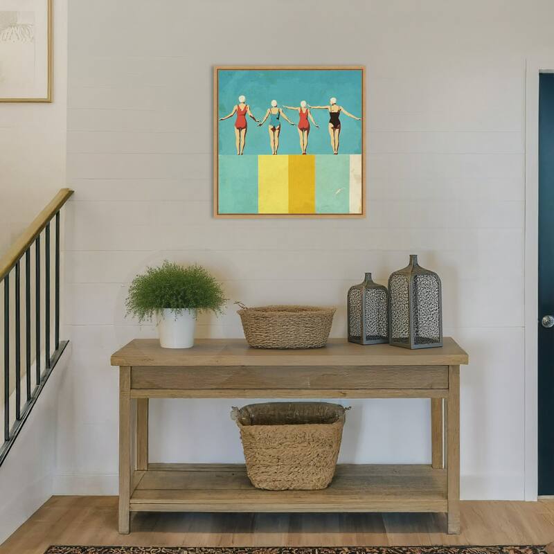 Four Figures on The Pool by Layla Oz Framed Canvas Wall Art Print