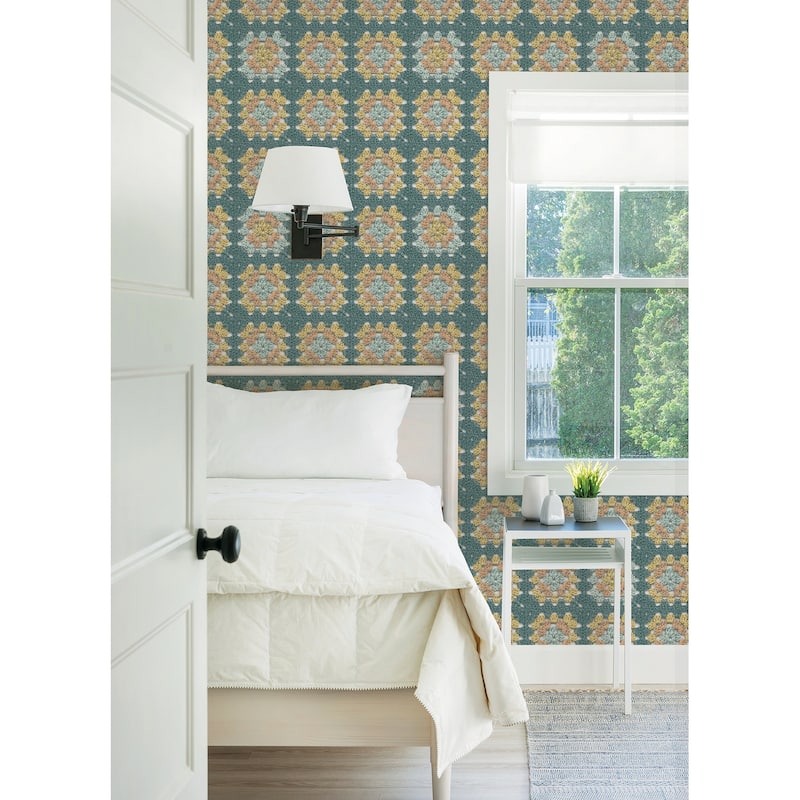 Chesapeake Maud Teal Crochet Geometric Wallpaper