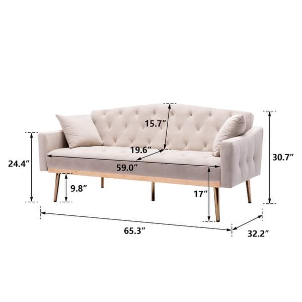 dimension image slide 2 of 3, Velvet Upholstered Tufted Loveseats Sleeper sofa with Stainless feet