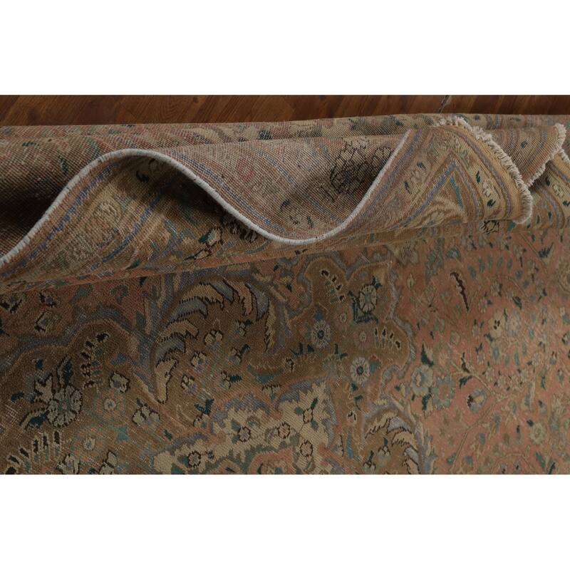 Distressed Floral Tabriz Persian Area Rug Handmade Wool Carpet - 9'10" x 12'9"