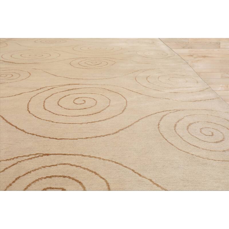 Hand Knotted Tufenkian Beige Tibetan Wool & Silk Modern Area Rug - 8' 6'' x 9' 6''