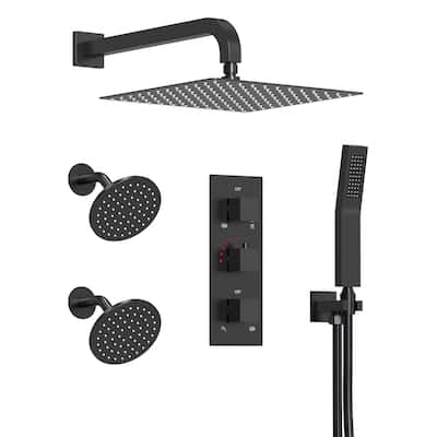 Thermostatic Triple Heads Multifunction Shower System with Rain Shower Head & Handheld Spray