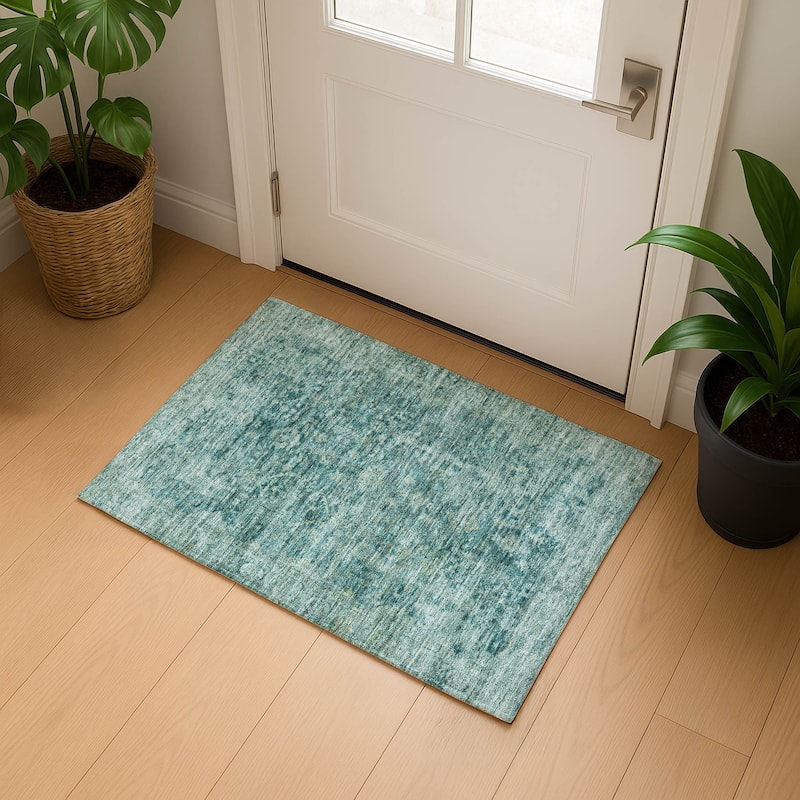 Premium Washable Super Soft Vintage Traditional Mayfield Rug - Teal - 1'8" x 2'6"